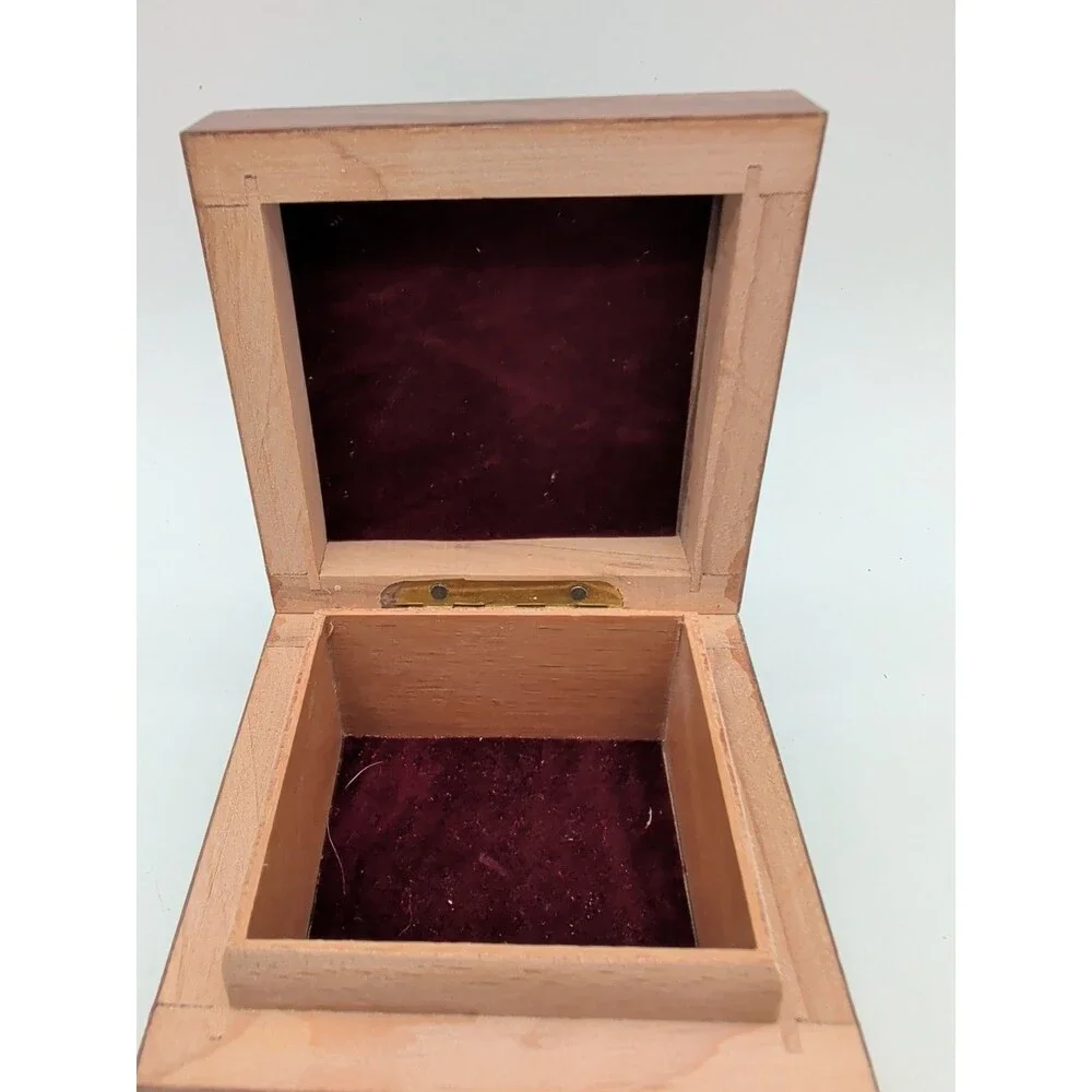 Vtg Italian Wood Inlay Ring Box Jewelry Sorrento Floral Burl